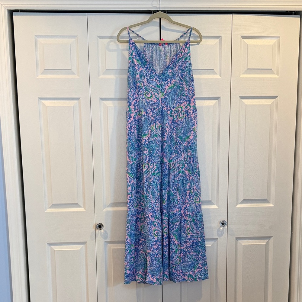 Lily Pulitzer Maxi Dress in Blue, Pink & Green Paisley